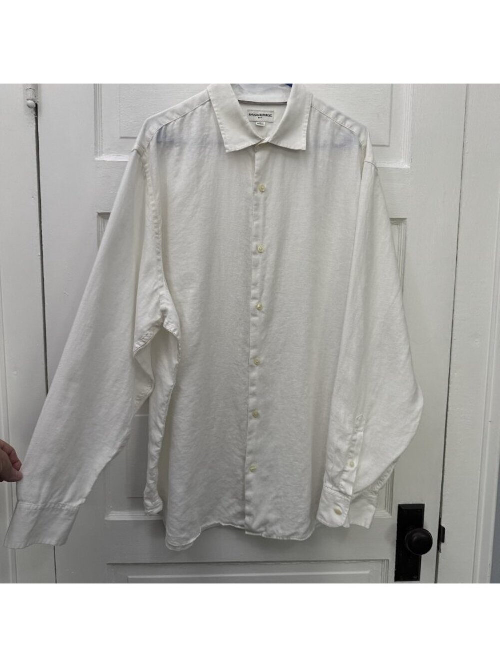 Banana Republic Men’s XXL White 100% Linen Long Sleeve Button-Up Shirt